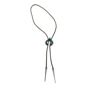 Boho Western Faux Turquoise Bolo Tie Necklace Squash Blossom Brown Tan Rodeo